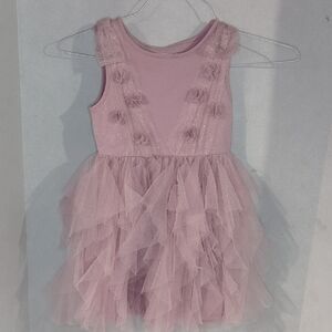 Girls Pink Tulle Ruffle Dress Ballet Appliqué Gold Dance Princess Elegant 5T